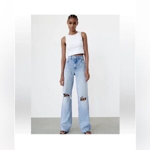 Zara Wide Leg High Rise Mid Wash Jeans